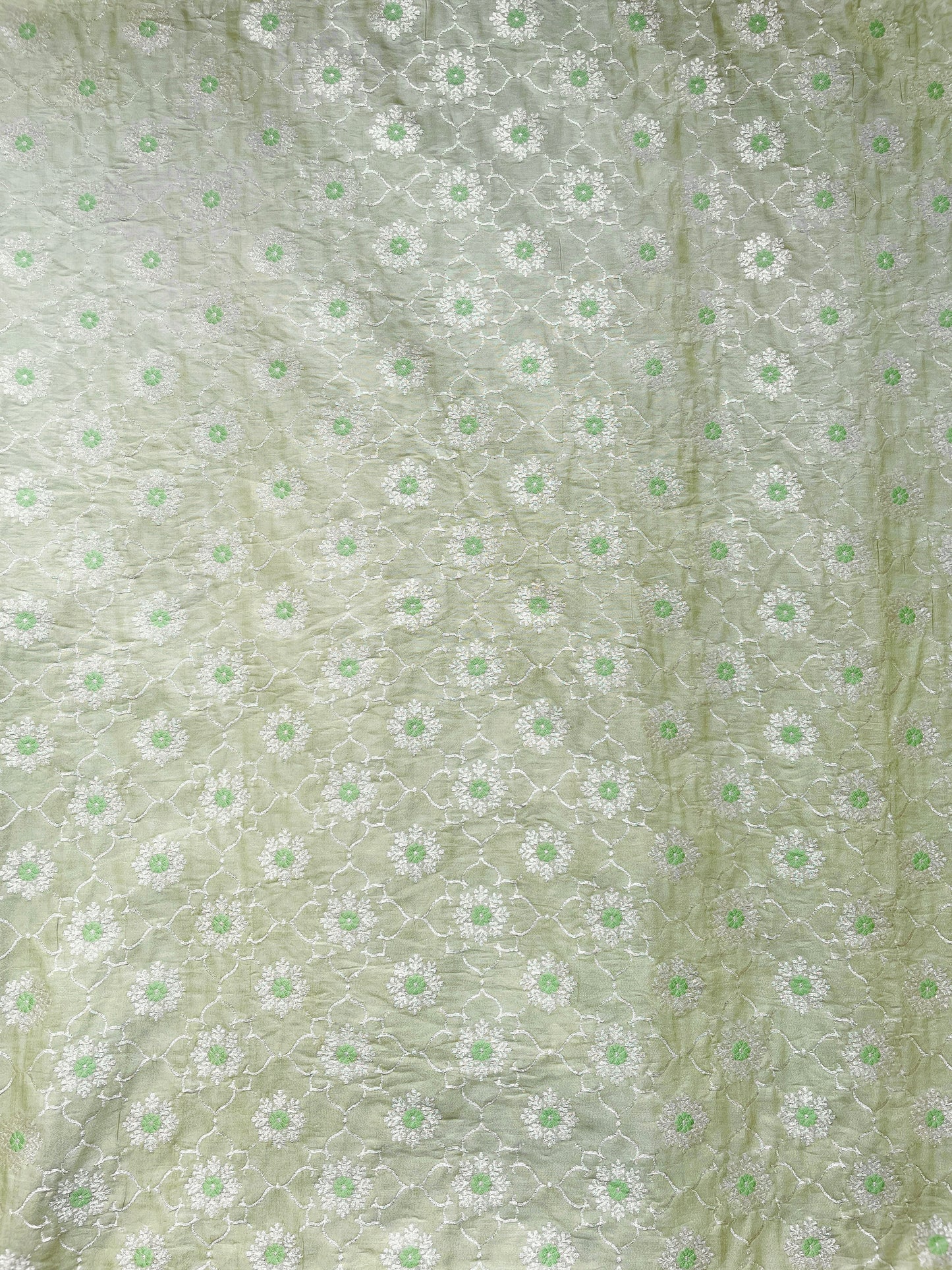 Mulberry Silk Pista Green Jaal Fabric