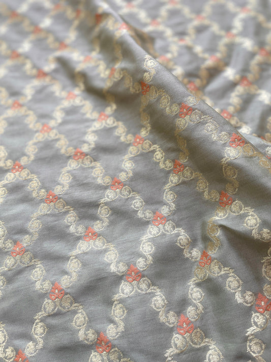 Mulberry Meenakari Jaal Grey Fabric