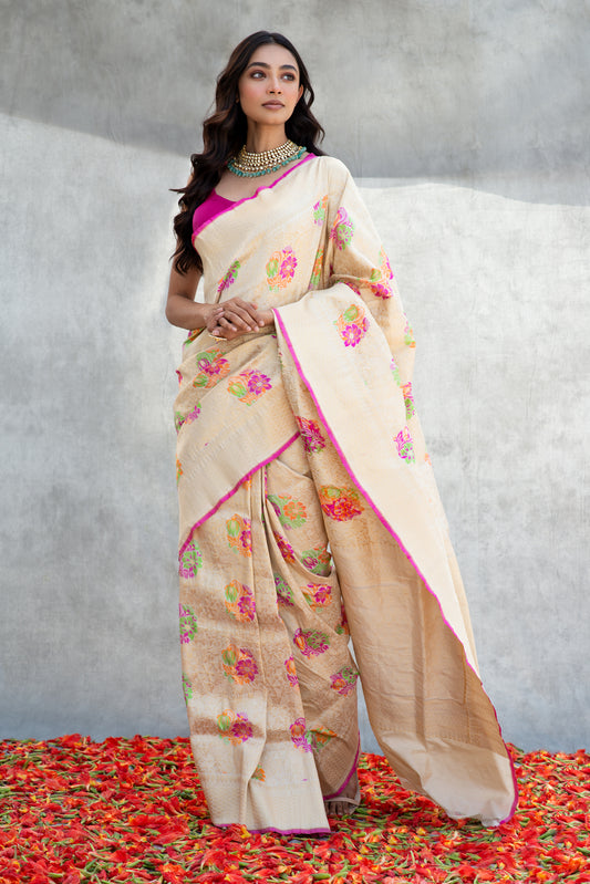 Jamawar Colorful Floral Silk Saree